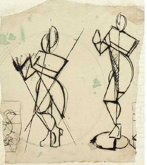 Theo van Doesburg Two sketches of Krishna playing a flute, seen from the front. china oil painting image